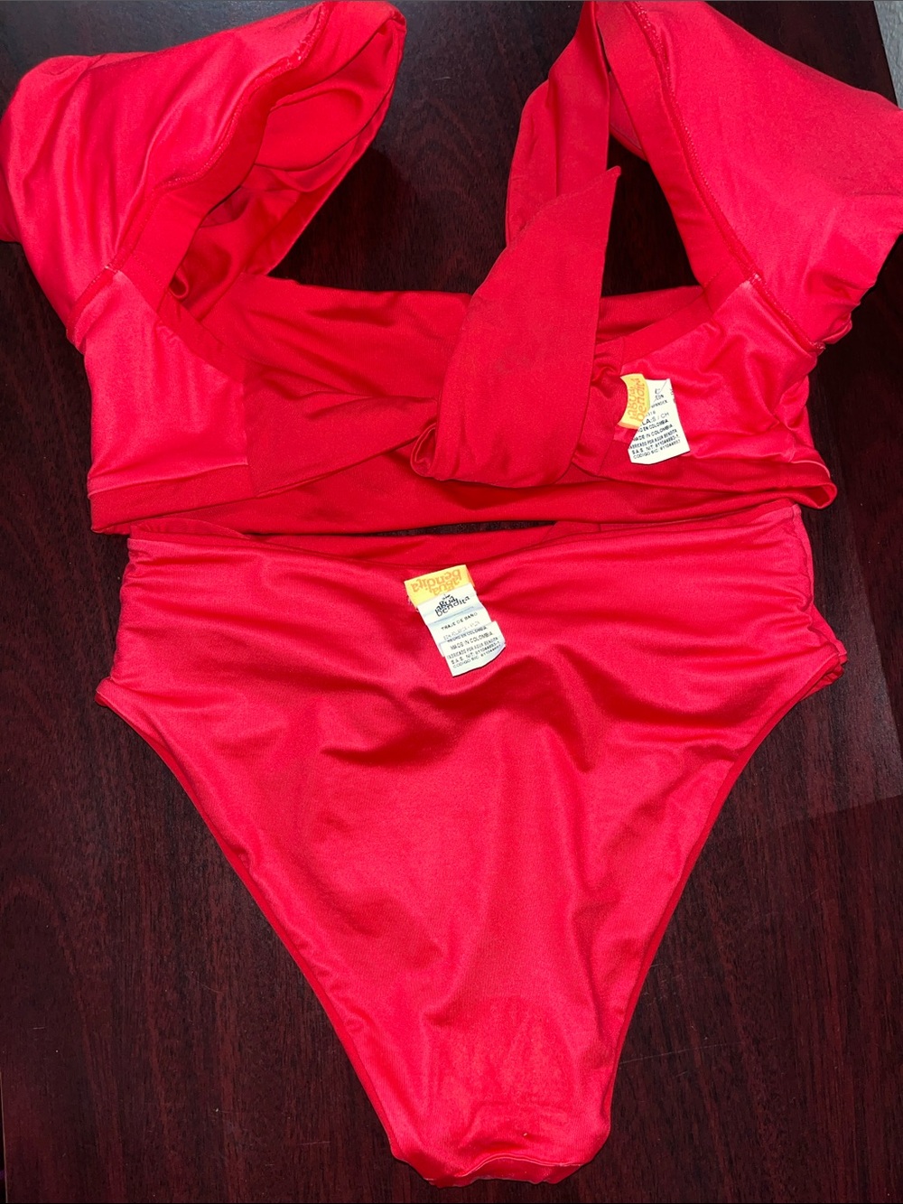 Agua Bendita Bold Red Puff-Sleeve Bikini - Picture 6 of 13
